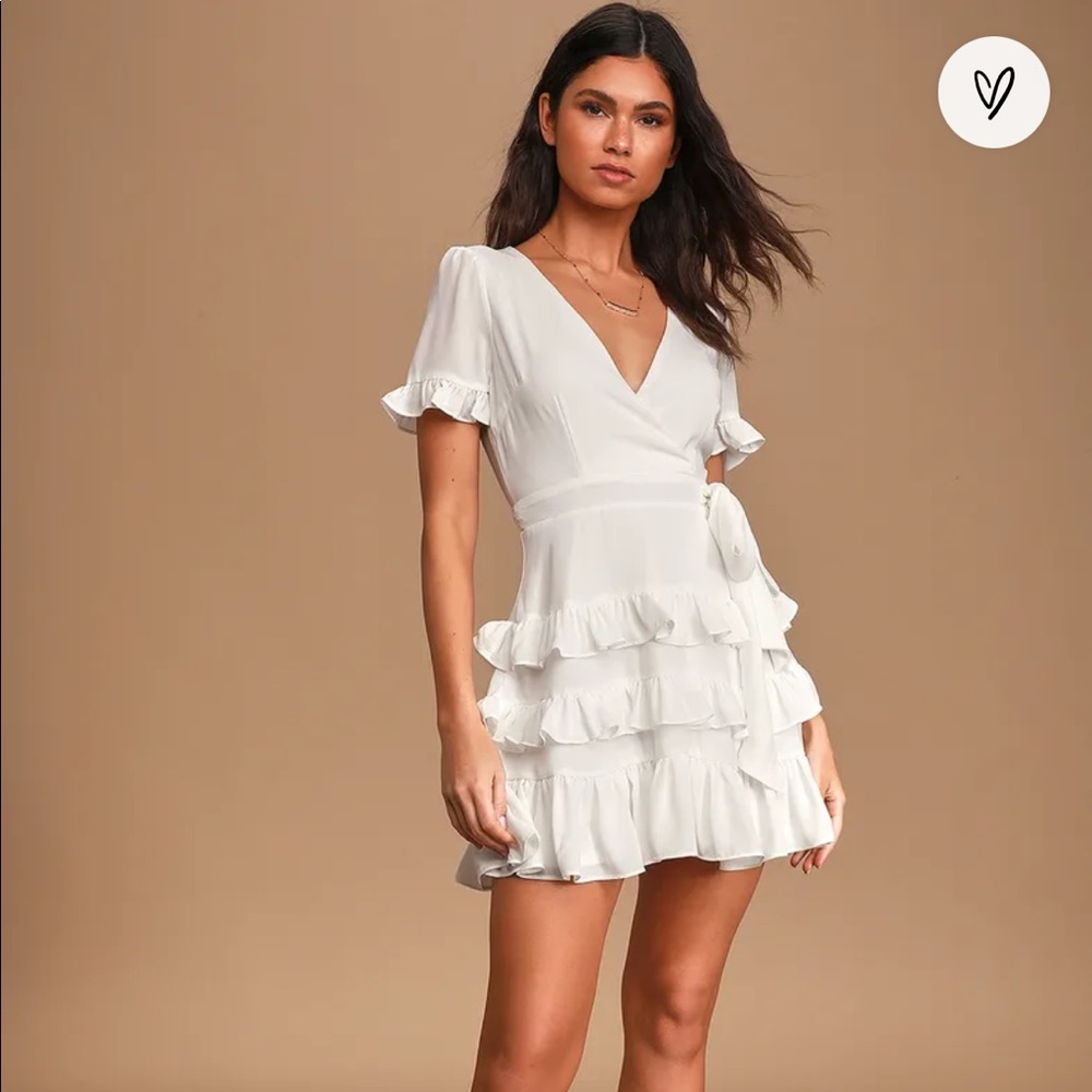 Feeling Butterflies White Ruffled Side-Tie Mini Dress